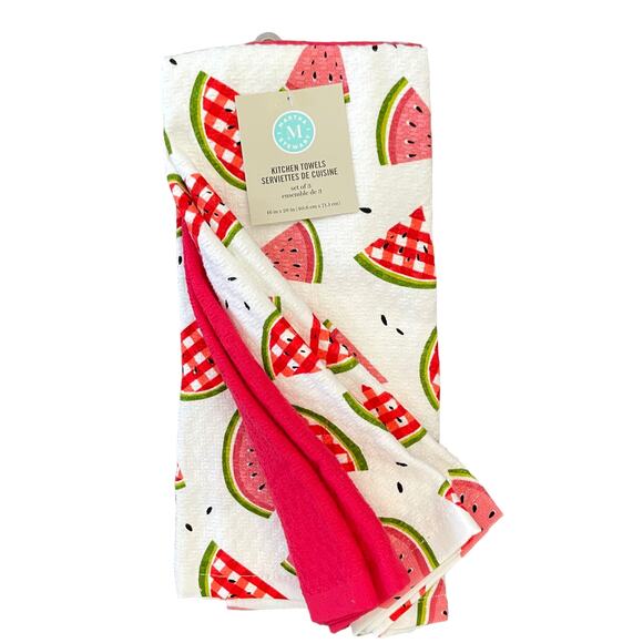 MARTHA STEWART Red Watermelon 100% Cotton Kitchen Towels Set of (3) 16x28 NEW - Picture 1 of 4